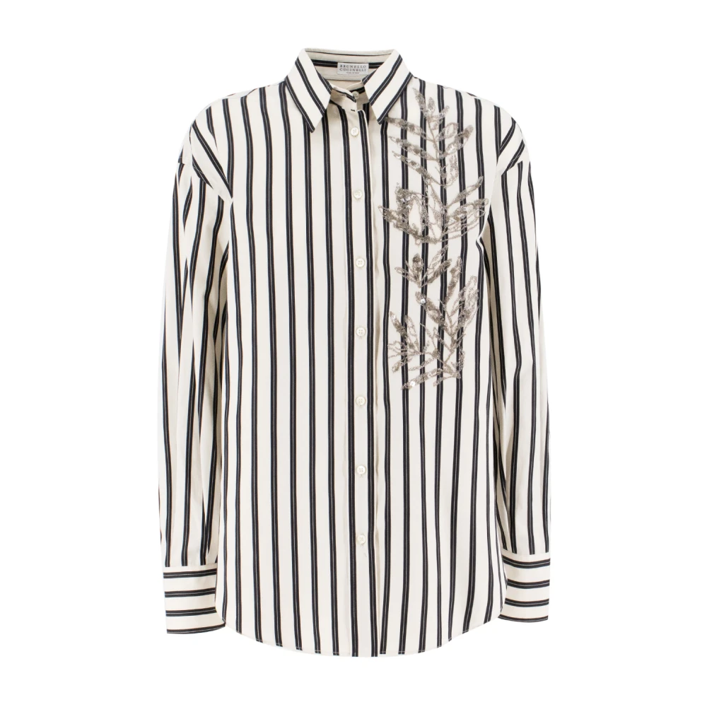 BRUNELLO CUCINELLI Regiments Poplin Katoen-Zijden Overhemd White Dames