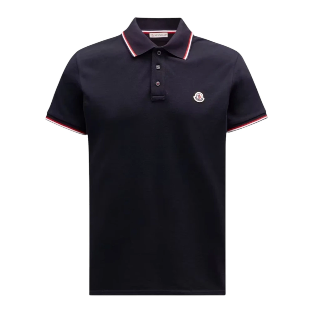 Moncler Tricolour-Trimmed Cotton Piquet Polo Shirt for Men in Blue, Size: L - Image 3