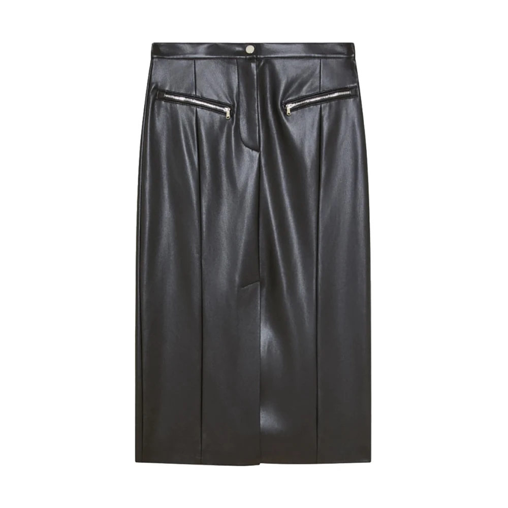 PATRIZIA PEPE Zwarte Midi Rok met Ritszakken Black Dames