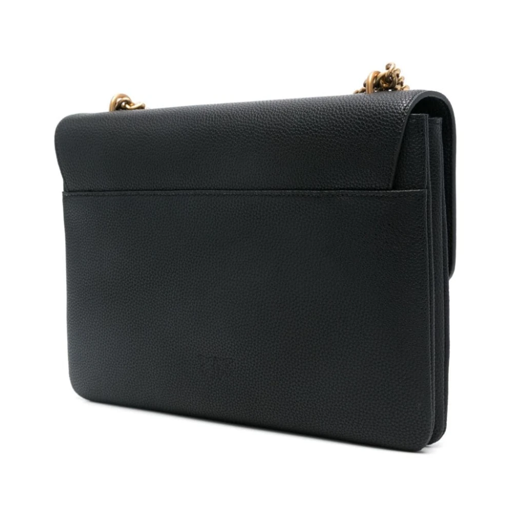 pinko Gestructureerde Leren Schoudertas met Love Birds Gesp Black Dames