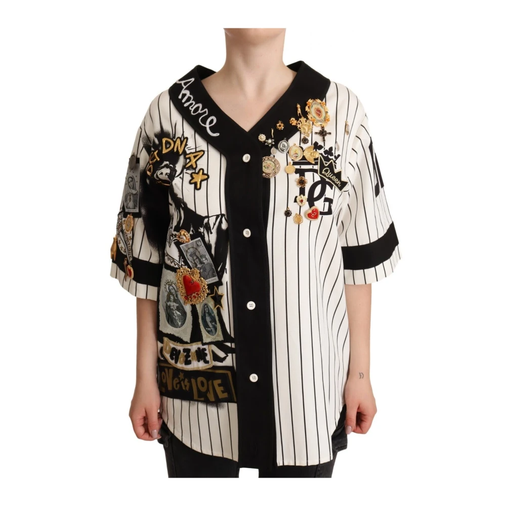 Dolce & Gabbana Elegant Randig Blus med V-ringning och Hängen Multicolor, Dam