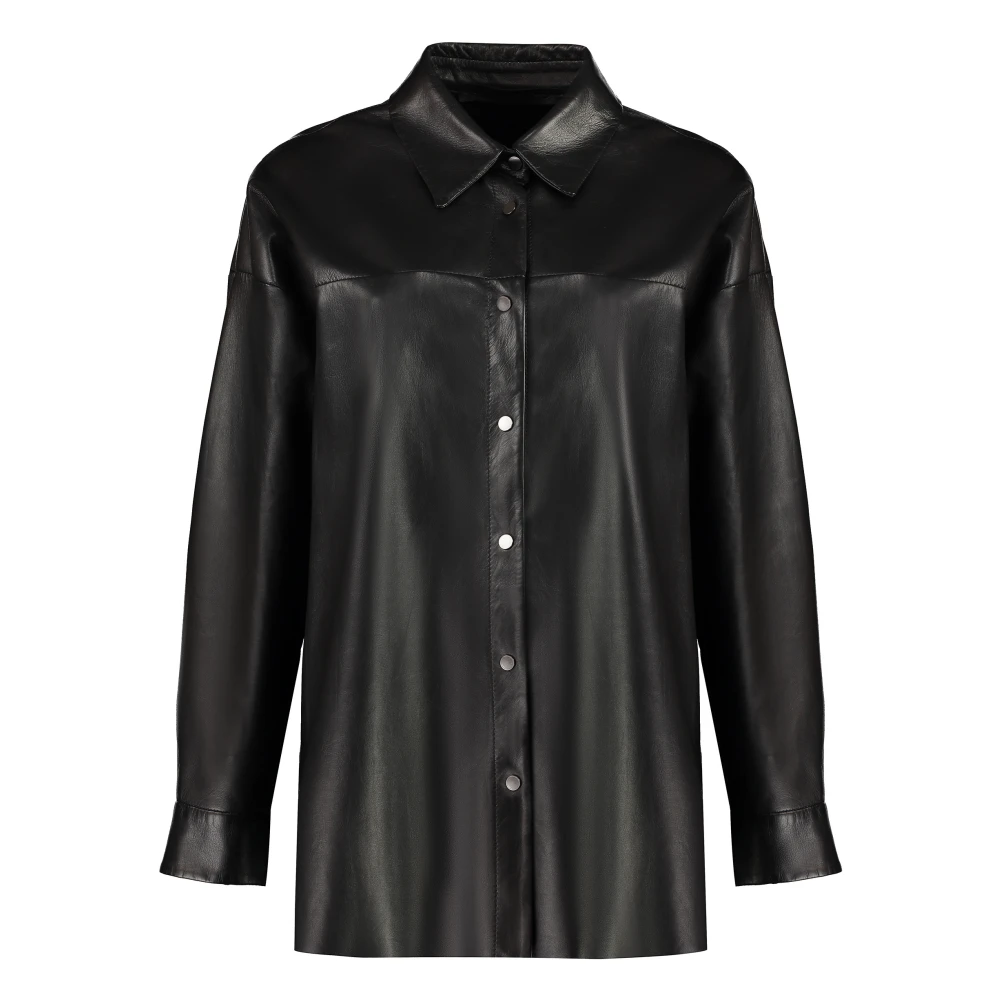 Salvatore Santoro Leren Shirt met Zijdelingse Splitten Black Dames