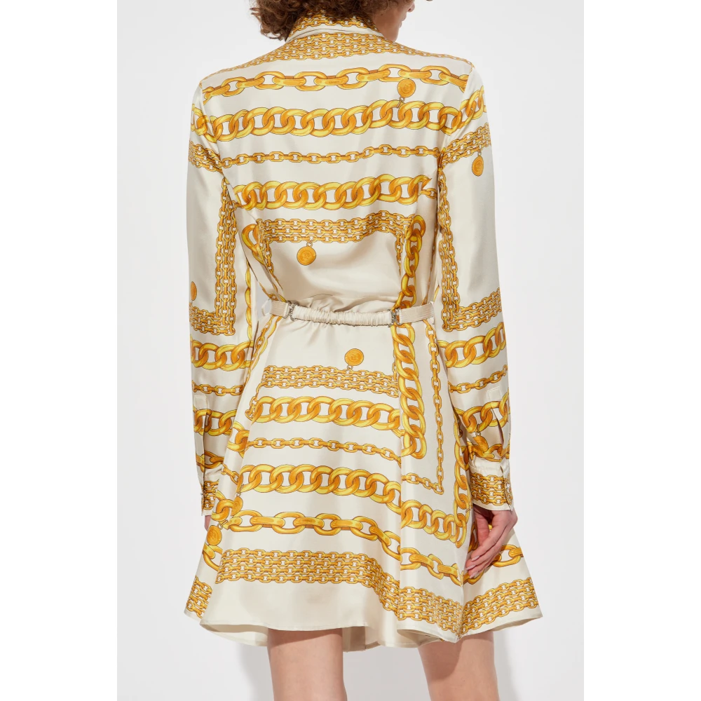 Versace Jurk met gouden ketting strepen print Yellow Dames