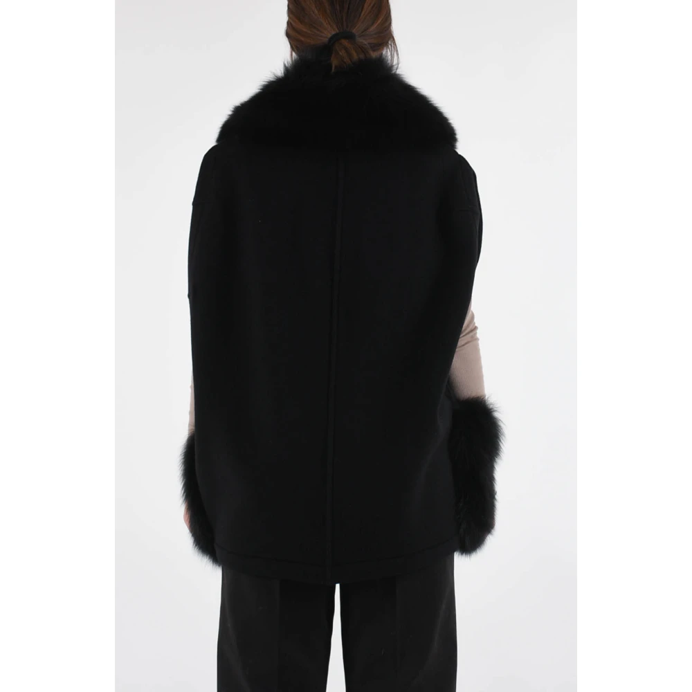 Blancha Shearling Wol Gilet met Vos Kraag Black Dames