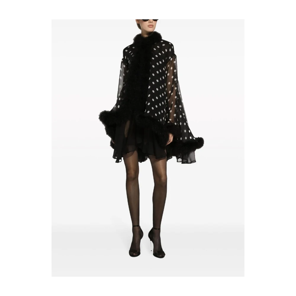Dolce & Gabbana Zwarte Zijden Polka Dot Jas Black Dames