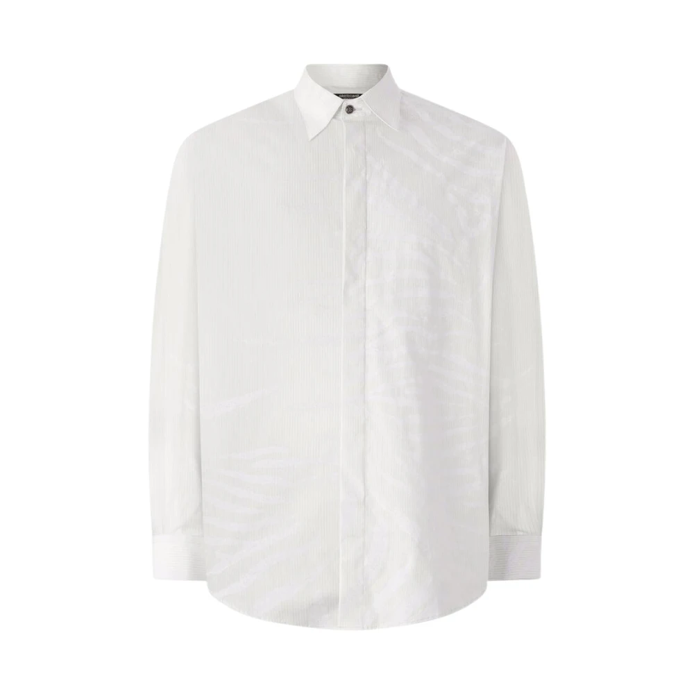 Roberto Cavalli Silk Shirt With Tiger Skin Print - Male - Casual Shirts - White - S - Shirts