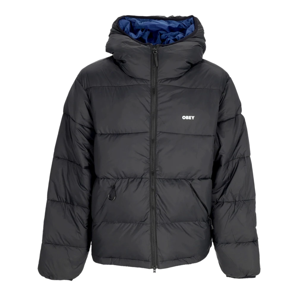 Obey Zwarte Puffer Donsjas met Hoge Kraag Black Heren