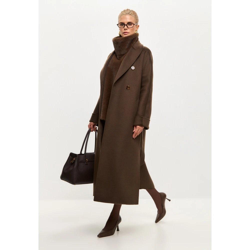Cesare Gaspari Klassieke Luxe Lange Jas Rosie Donkerbruin Brown Dames