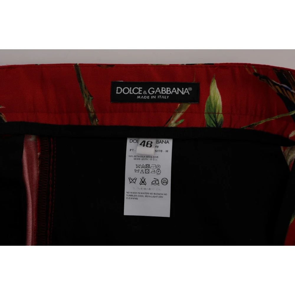 Dolce & Gabbana Rode Zijden Vogelprint Broek Red Heren