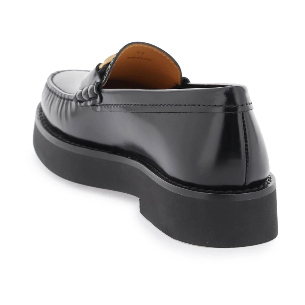 TOD'S Tijdloze leren loafers met T-gesp Black Dames