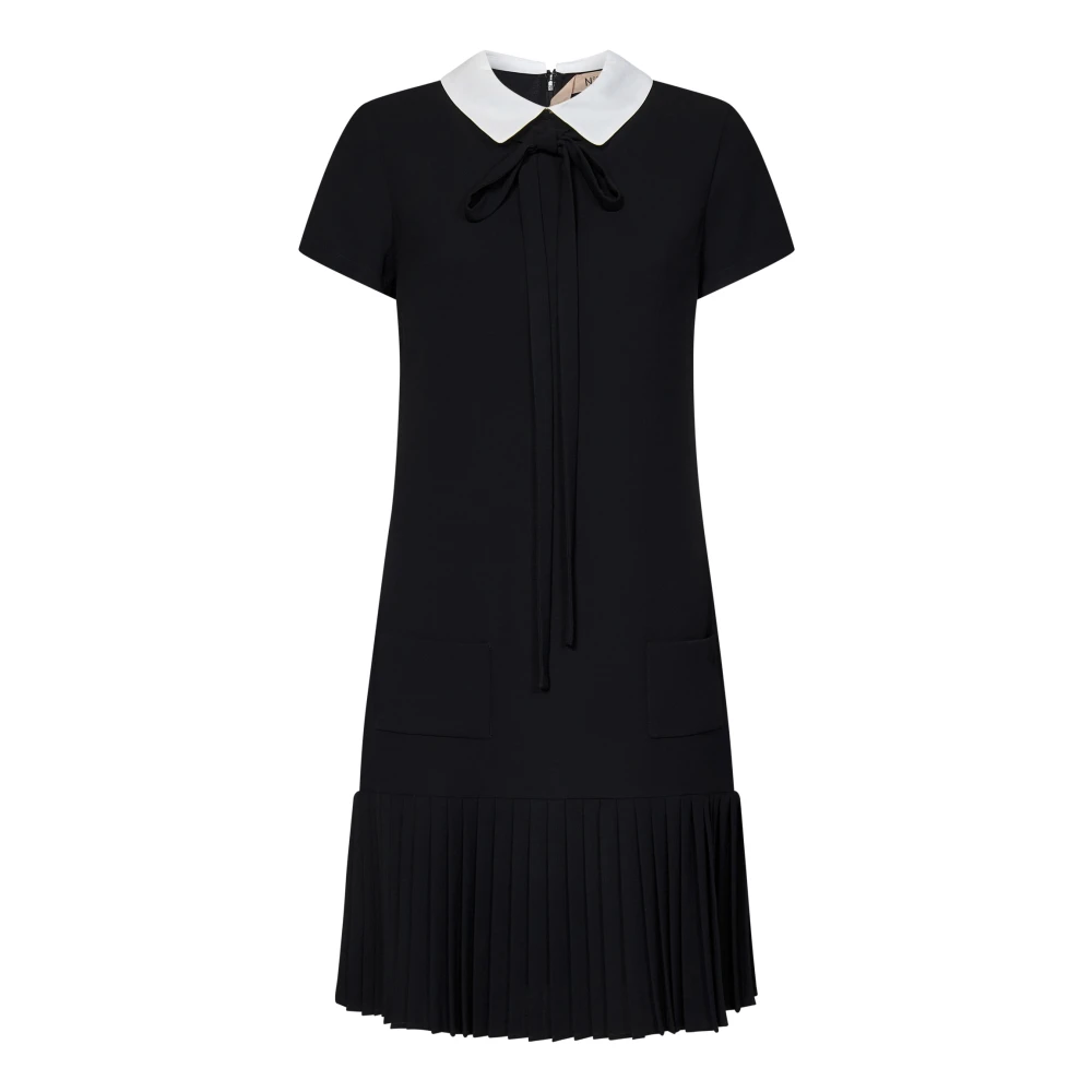 N21 Zwarte Crepe Jurk met Afneembare Kraag Black Dames