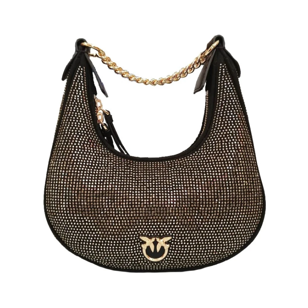 Pinko Brioche Hobo Mini Full Strass Tas Brown Dames