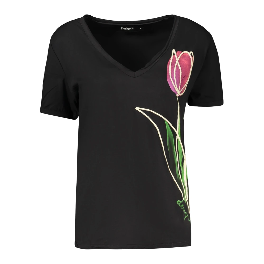 Desigual Damen Schwarz T-Shirt Mit Blumenmuster 100% Baumwolle, Baumwolle, Xl - Bild 5