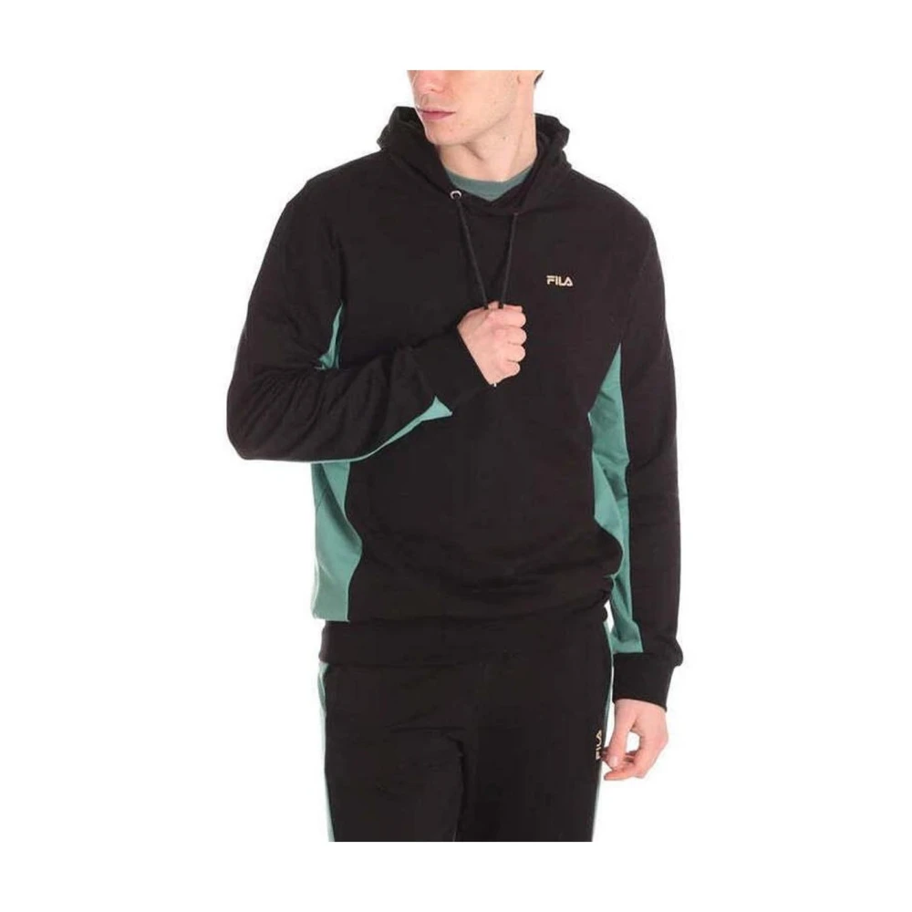Fila Men's Black Cotton Crewneck Sweatshirt With Ribbed Cuffs