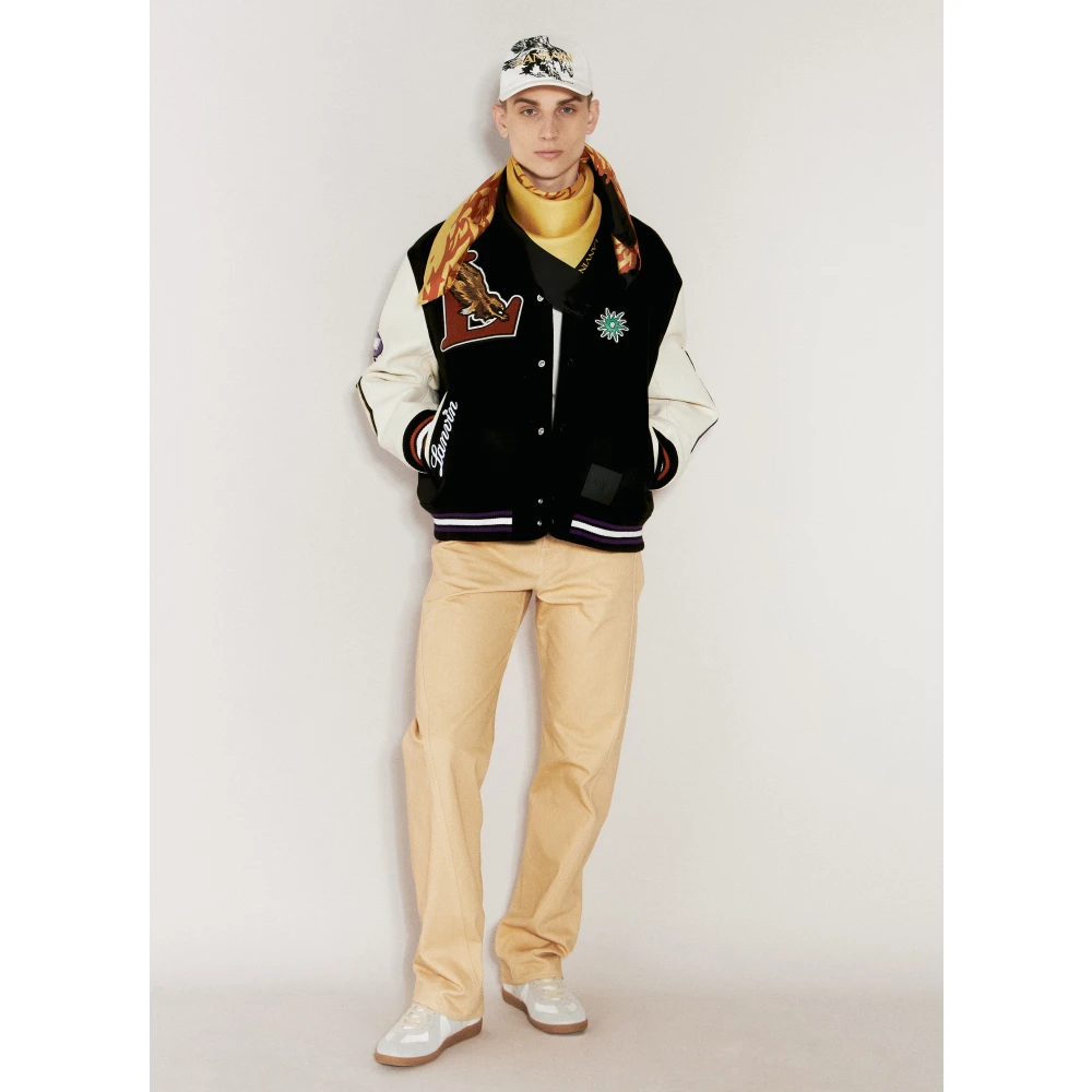 Lanvin Logo Patch Leren Mouw Varsity Jack Black Heren