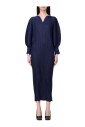 robe-bleue-a-col-en-v-et-ourlet-evase