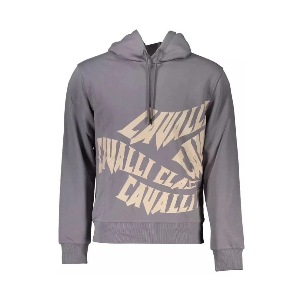 Cavalli Class Men's Gray Hooded Sweatshirt With Iconic Logo Print - Hoodies - 2XL- Sweatshirts & Hoodies