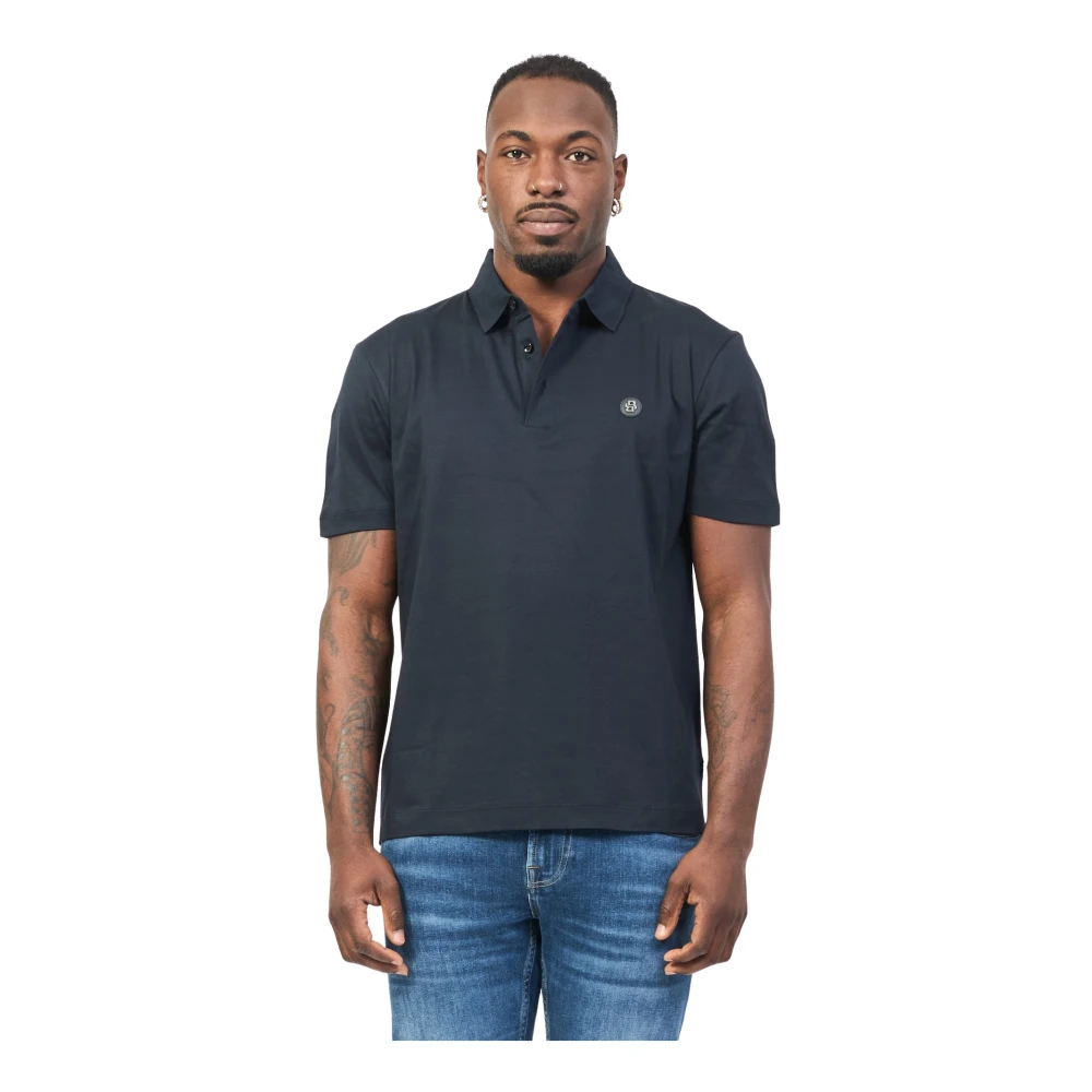 Hugo Boss Blå Polo Skjorta med Monogram Patch Blue, Herr