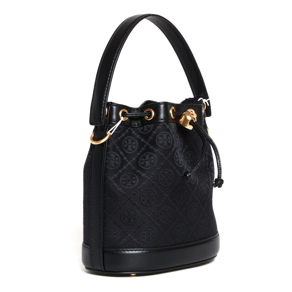 TORY BURCH Zwarte stoffen en leren bucket bag Black Dames