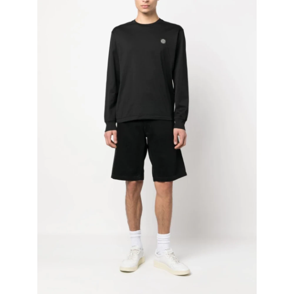 Stone Island Zwarte Katoenen Longsleeve T-Shirt Black Heren