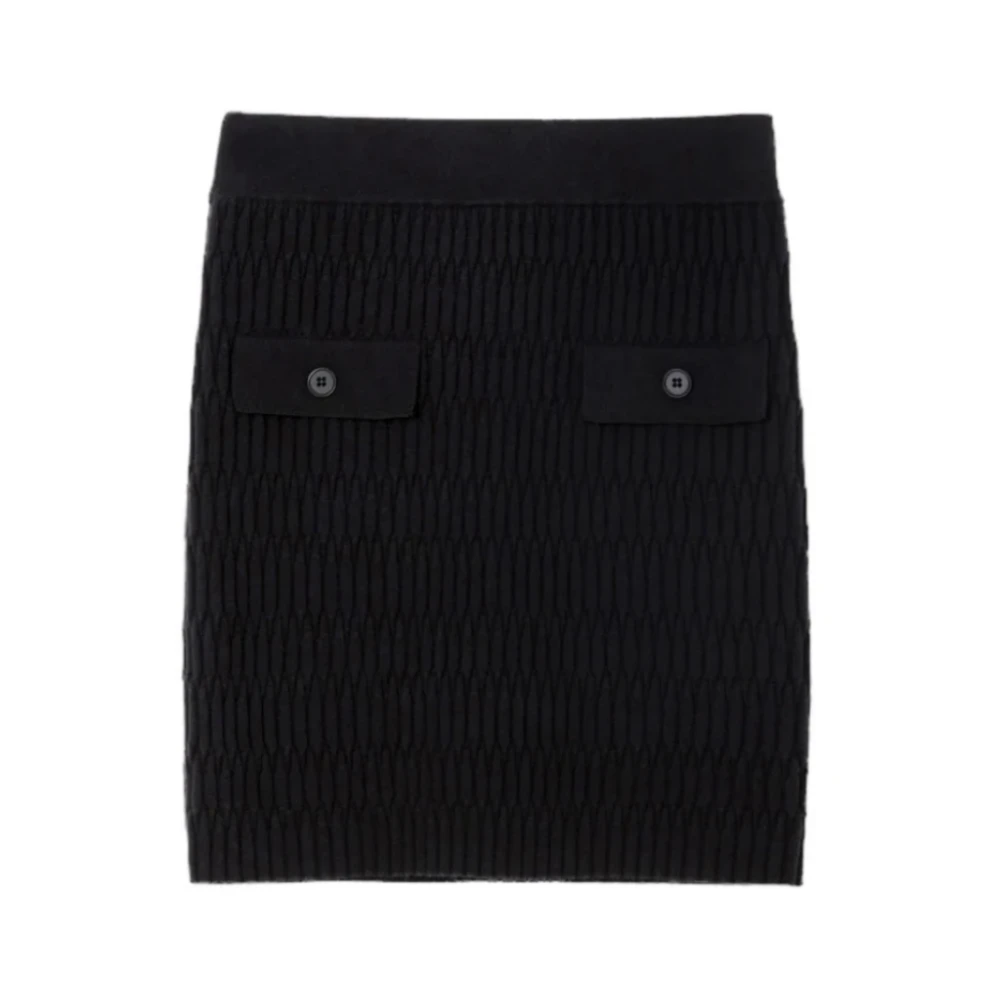 Pinko Zwarte Rok met Textuur en Logotailleband Black Dames