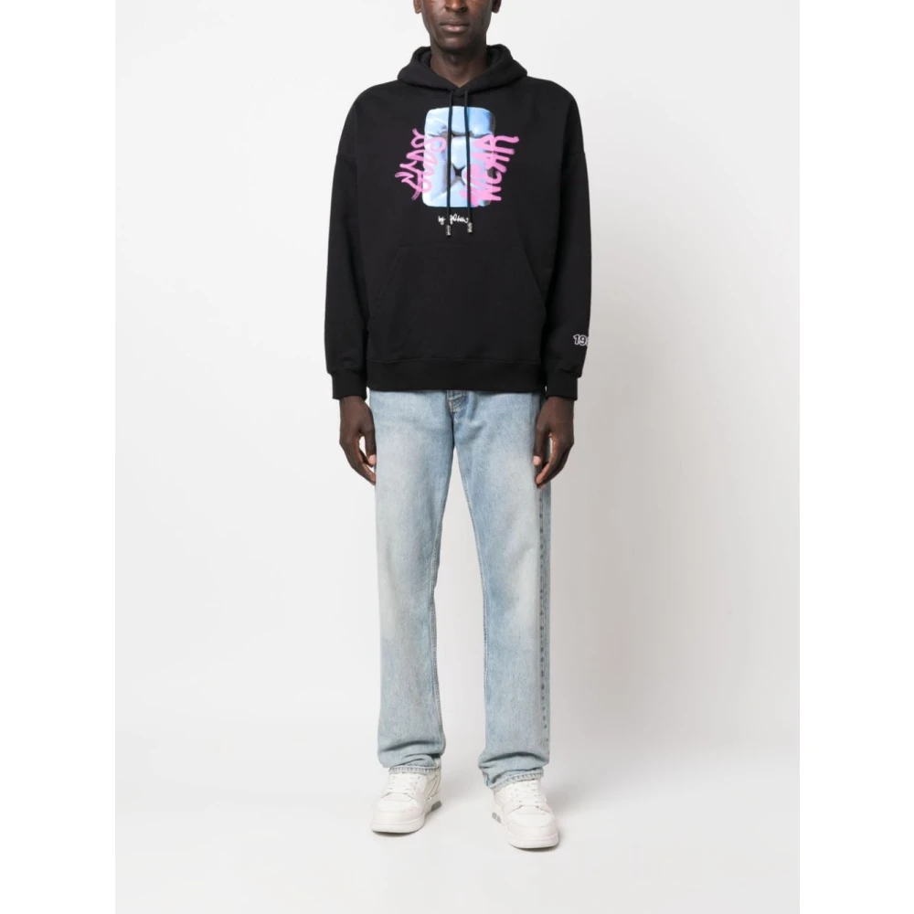 Gcds Zwarte Graffiti Loose Hoodie Black Heren