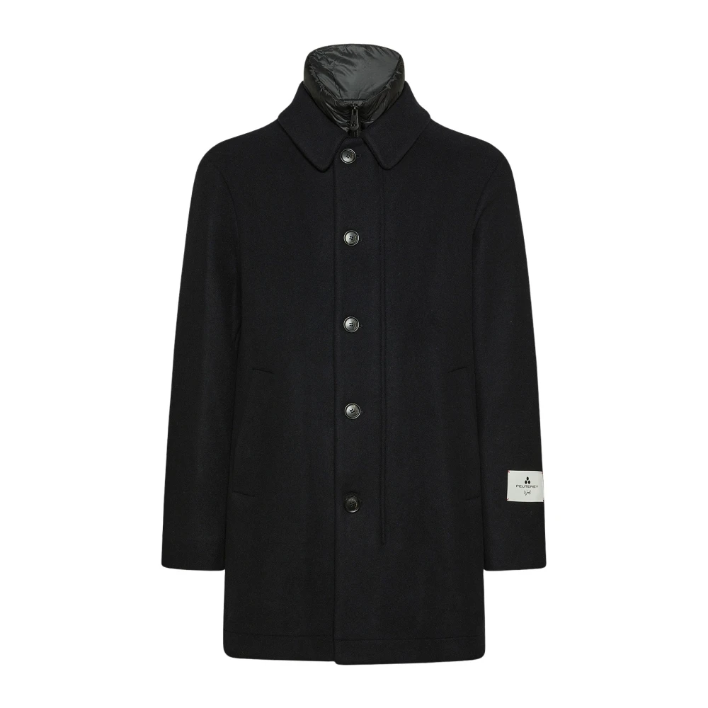 Peuterey Lange wollen jas met afneembare binnenvest Black Heren
