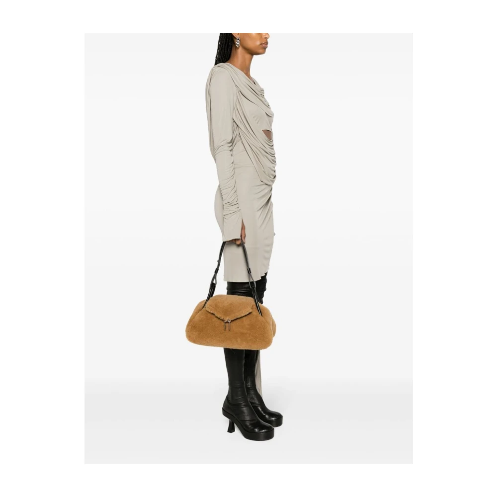 Amina Muaddi Shearling Handtas met Zilveren Hardware Brown Dames