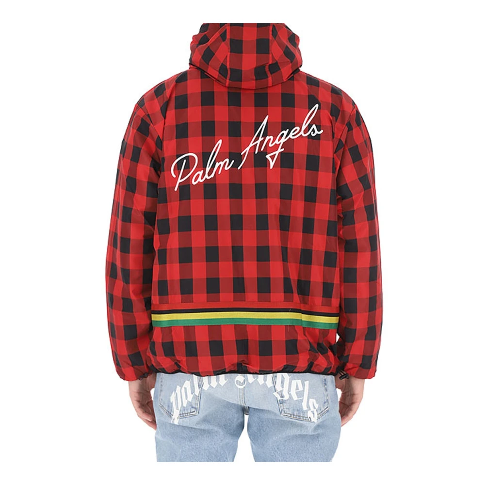 Palm Angels Geruite Windbreaker Jas met Trekkoord Capuchon Red Heren