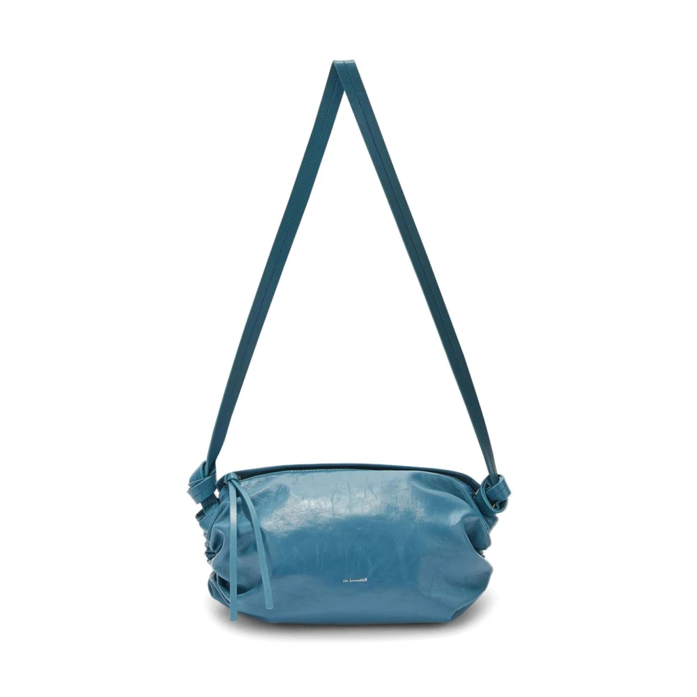 Jil Sander Turquoise leren schoudertas met reliëf logo Blue Dames