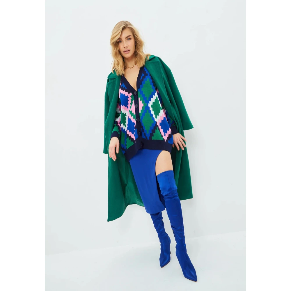 Cesare Gaspari Gebreide V-hals Cardigan Blauw Multicolor Dames