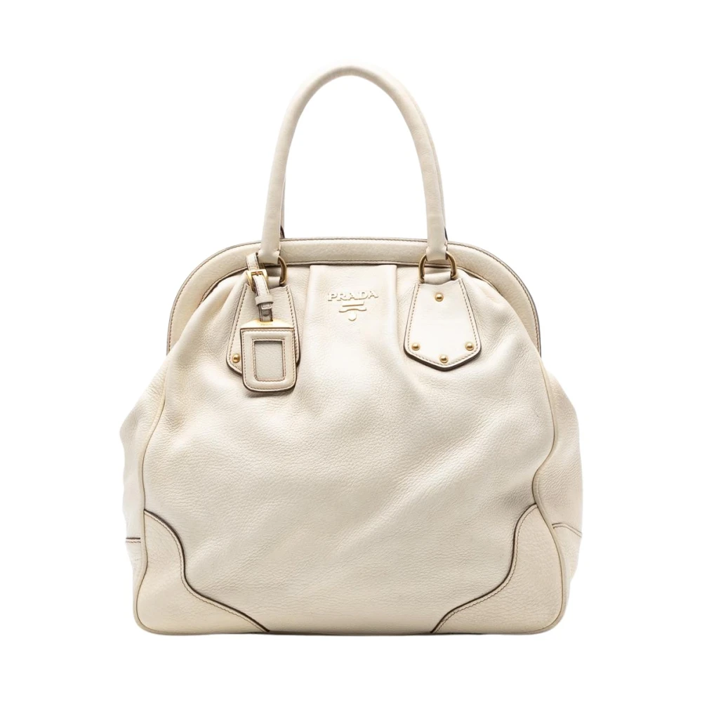 Prada Vintage Women's White Pre-Owned Leather Dome Satchel