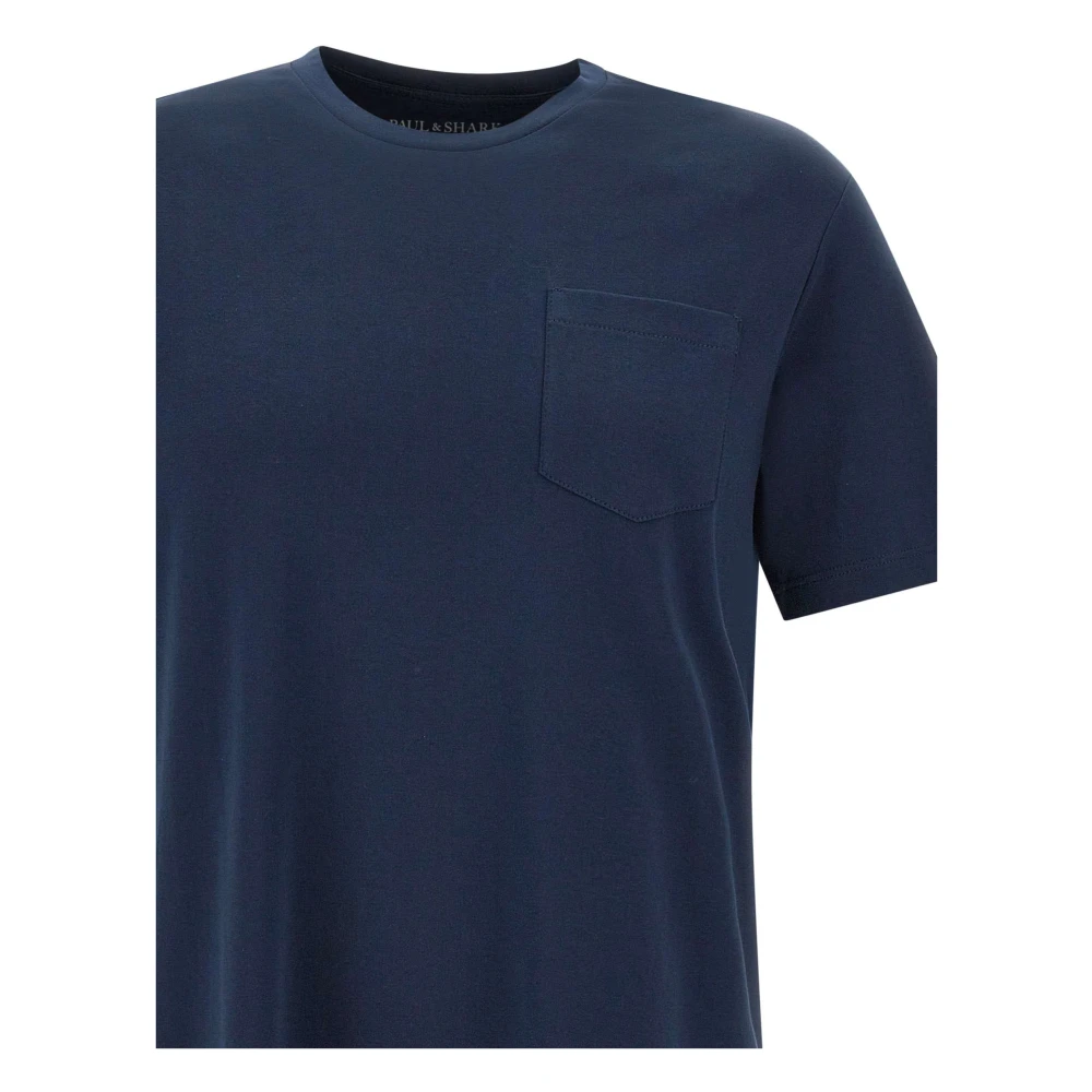 PAUL & SHARK Blauw Katoenen T-shirt met Borstzak Blue Heren