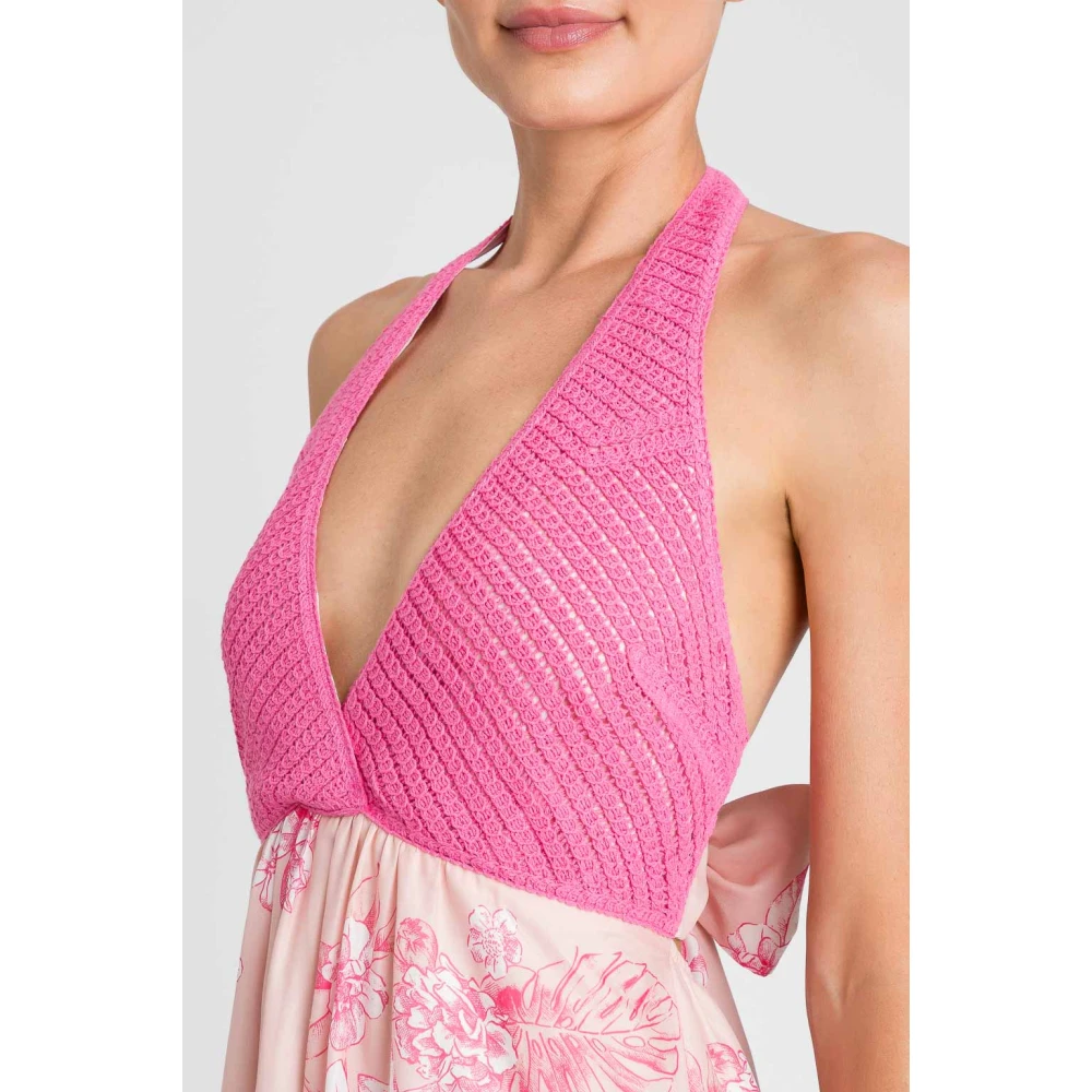 Twinset Gehaakte Bustier Maxi Jurk Toile de Jouy Multicolor Dames
