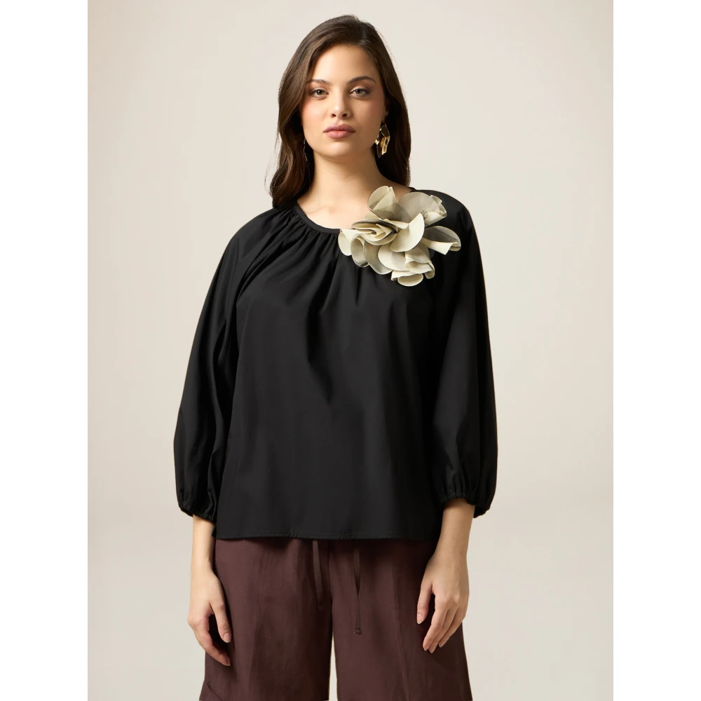 Oltre Katoenen Blouse met Broche Black Dames