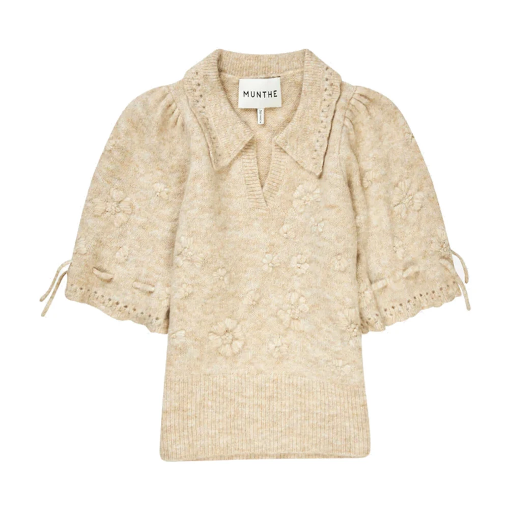 Munthe Elegante Bloemrijke Polo Trui Beige Dames