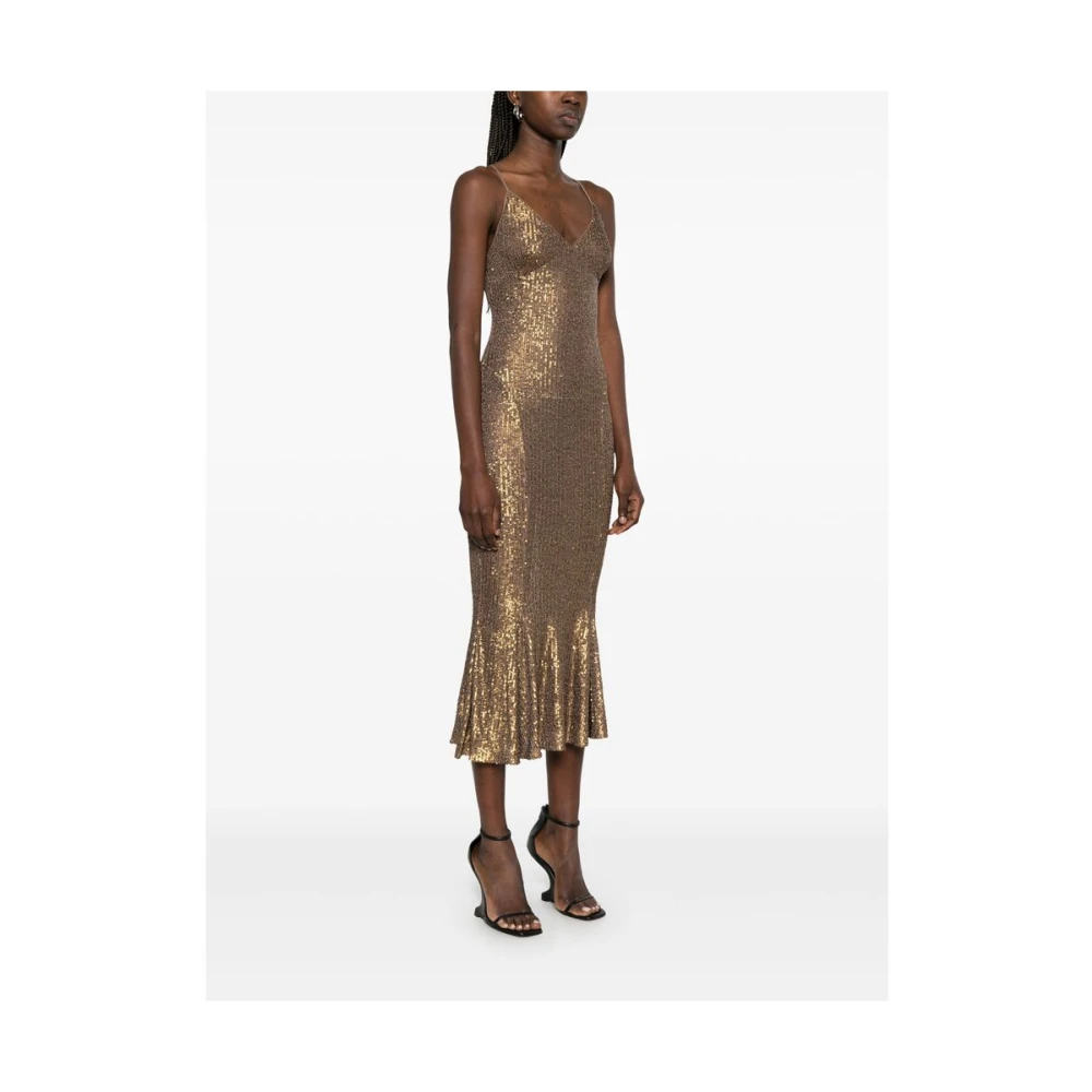 Norma Kamali Gouden Bruine Paillet Feestjurk Brown Dames