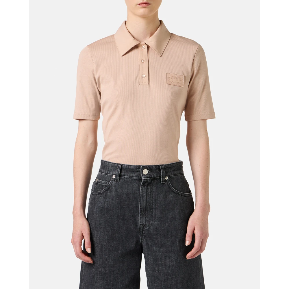 Iceberg Blush geribbeld T-shirt met korte mouwen en logo Pink Dames