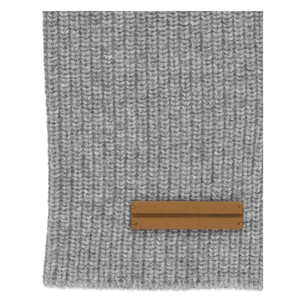 Ermenegildo Zegna Kasjmier Nekwarmer Geribbeld Patroon Leren Patch Gray Heren
