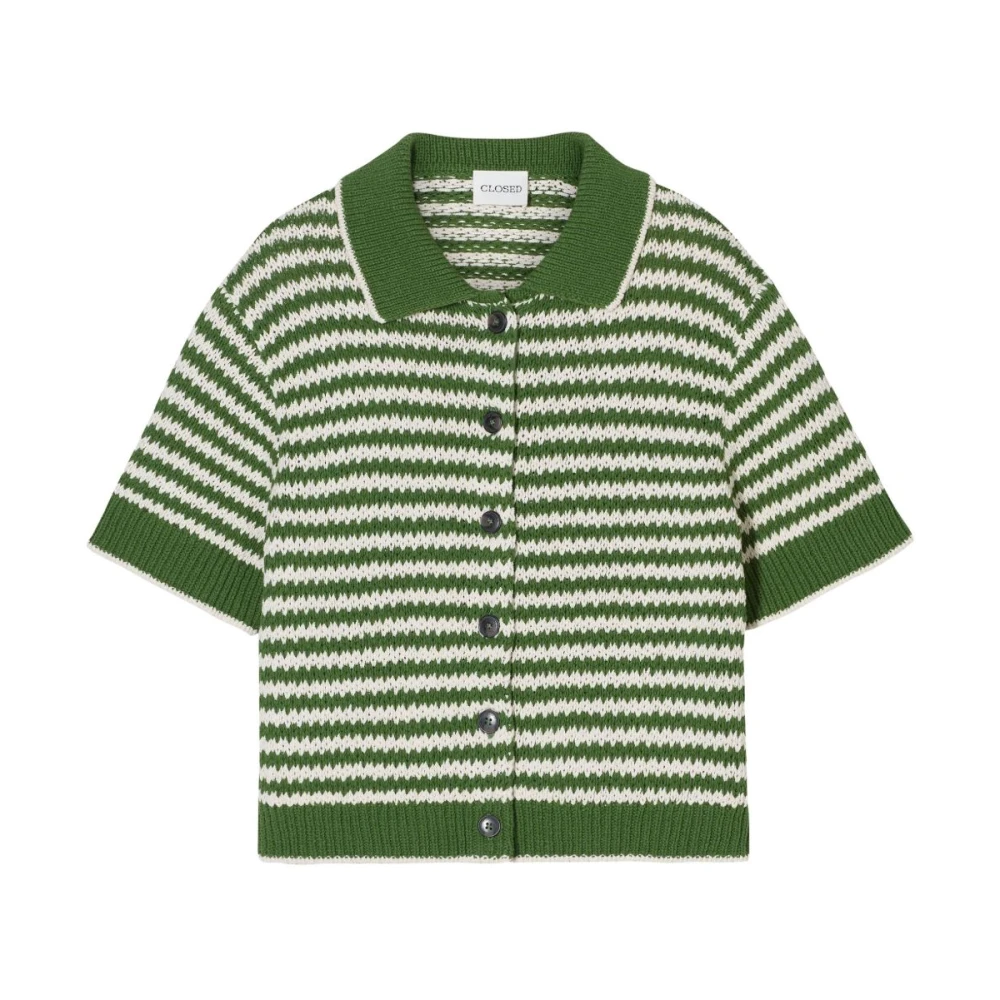 closed Groene Gestreepte Trui Met Knoopsluiting Korte Mouwen Green Dames