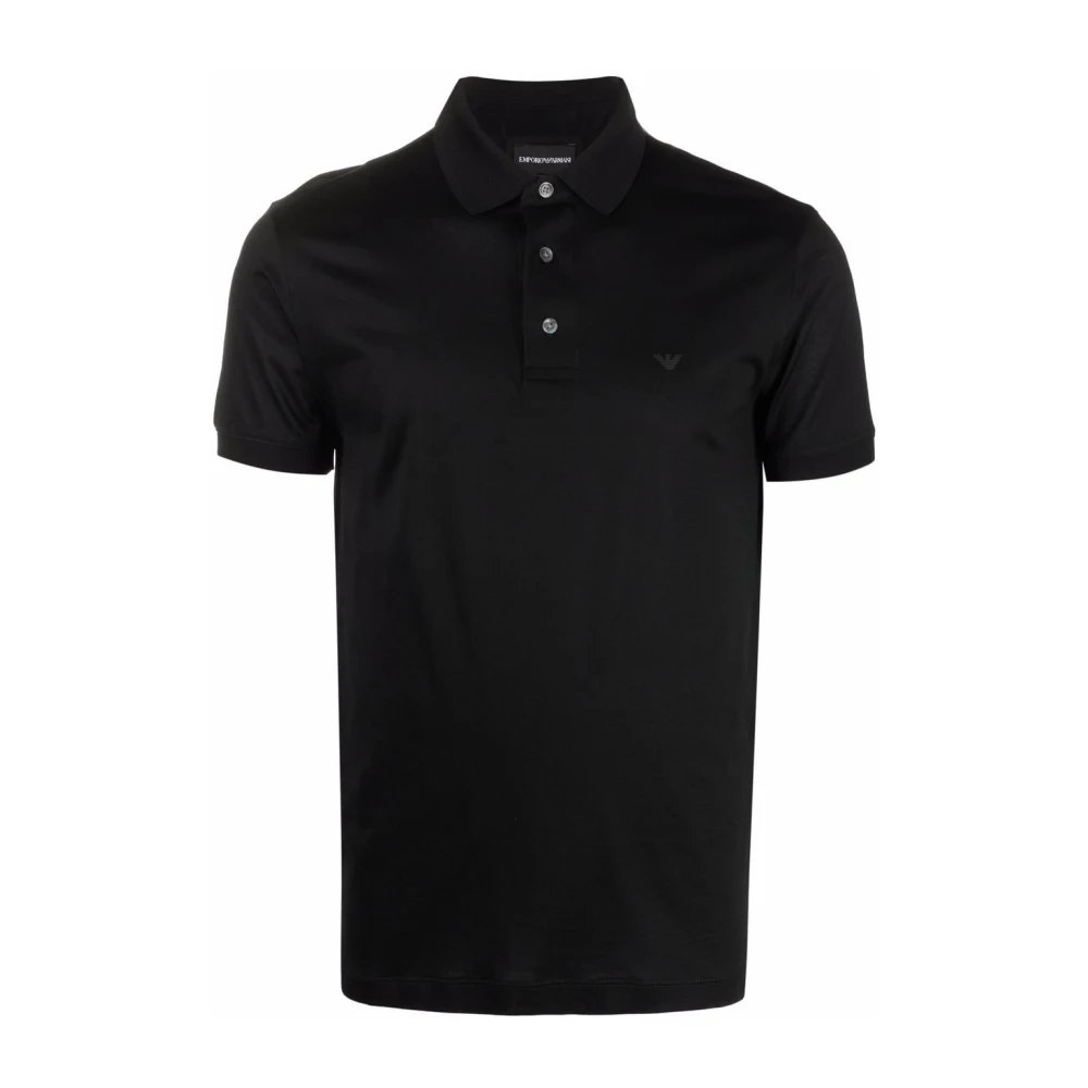 Emporio Armani Zwarte Katoenmix Geborduurd Logo Polo Black Heren