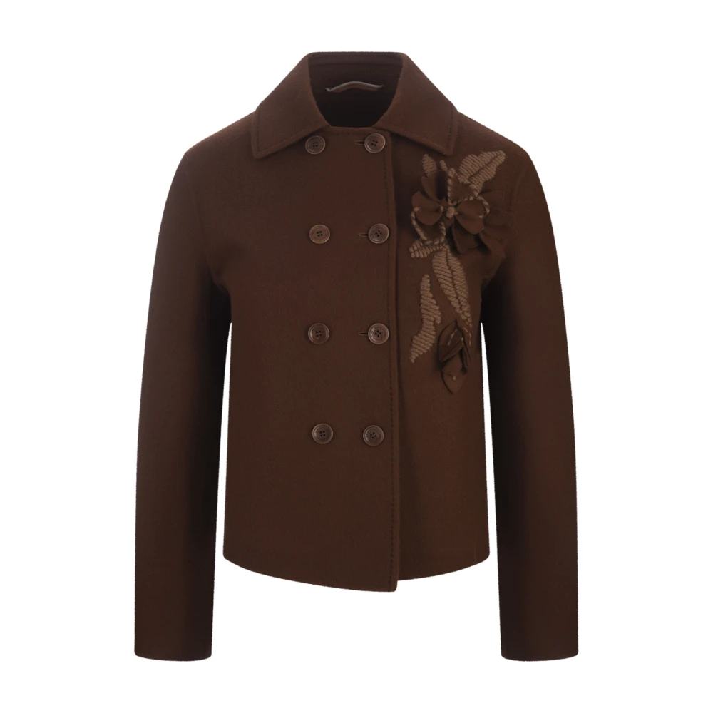 Ermanno Scervino Bruine double-breasted wollen jas met bloemenapplicatie Brown Dames