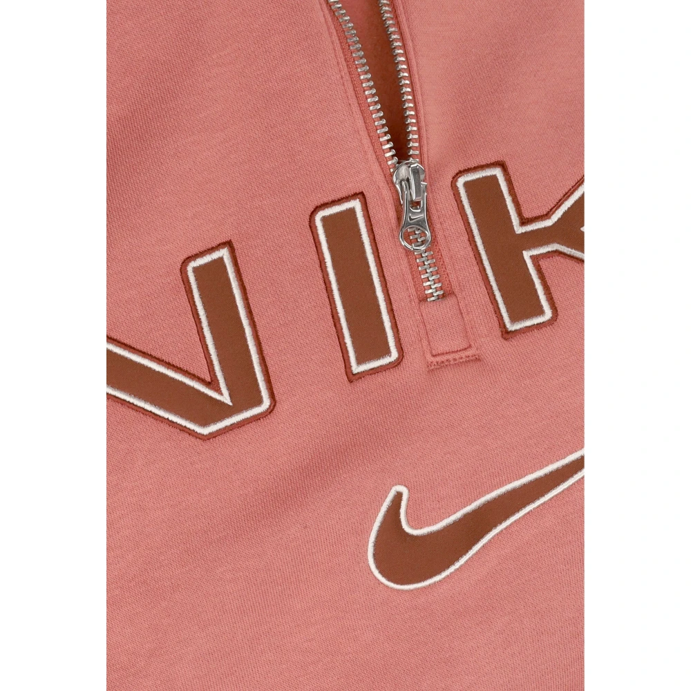 Nike Quarter Zip Fleece Sweatshirt Crewneck Pink Dames