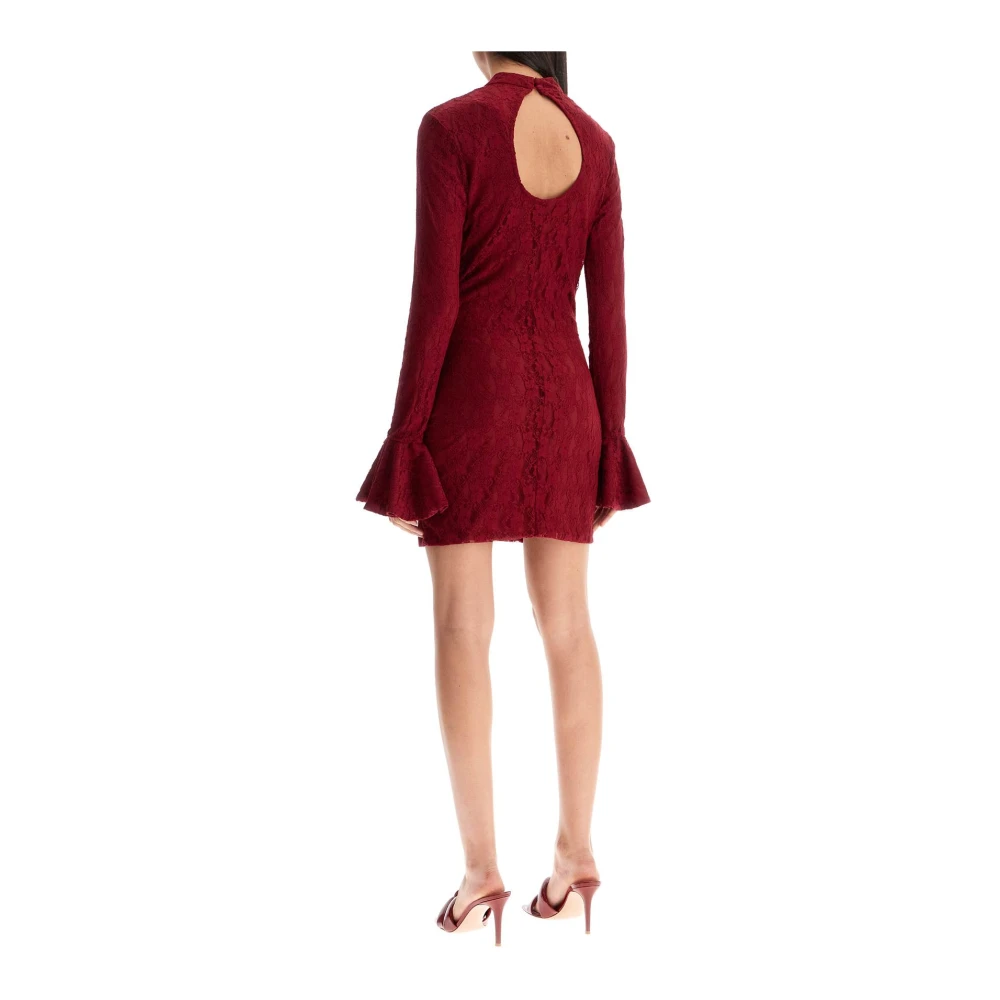Rotate Birger Christensen Kanten Stretch Mini Jurk met Ruches Red Dames