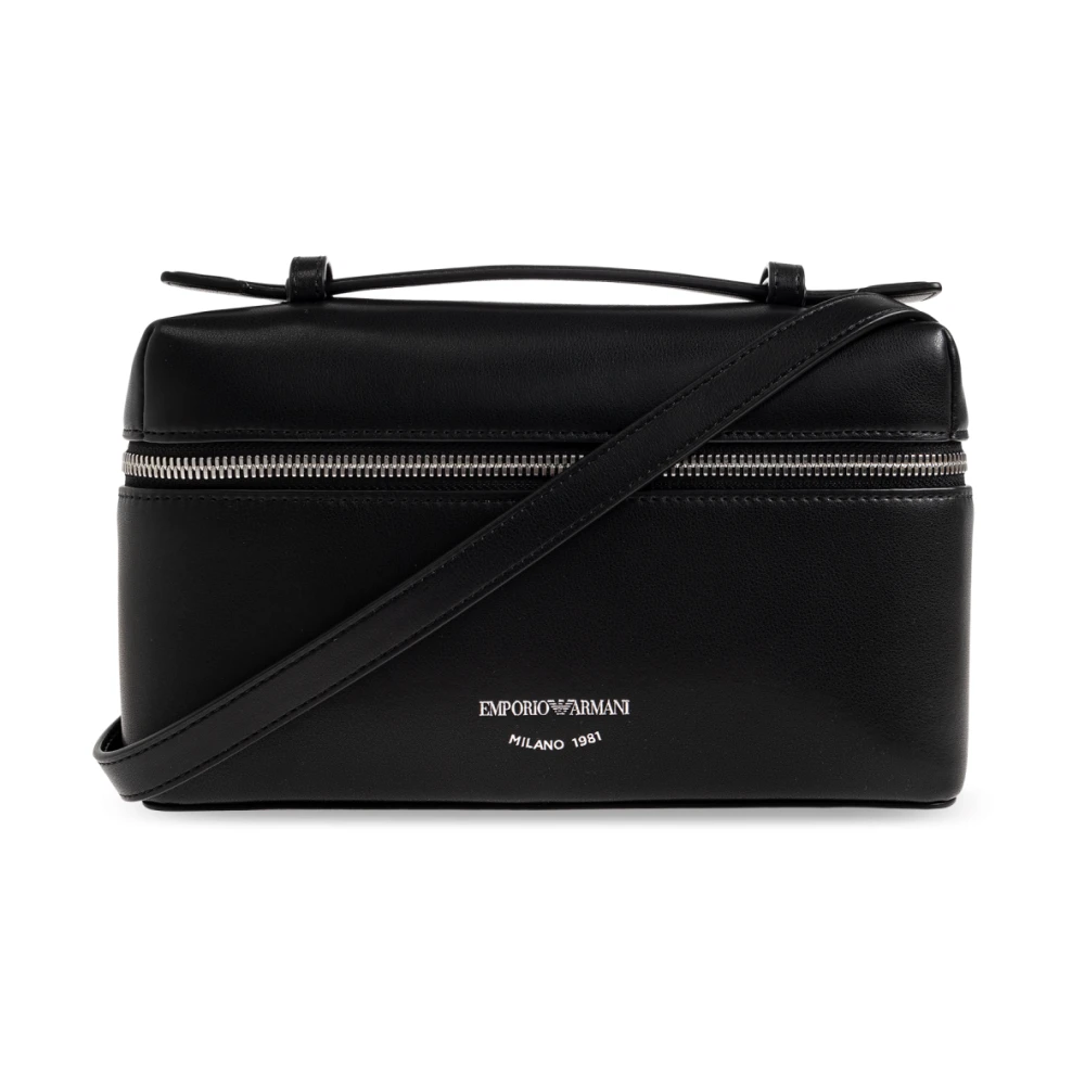 Emporio Armani Svart Nappa Läder Vanity-Väska Med Axelrem