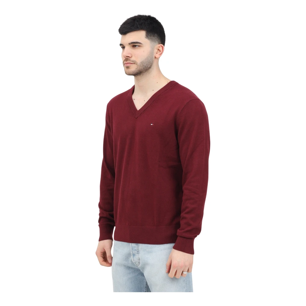Tommy Hilfiger Luxe V-hals donkerrode trui Red Heren
