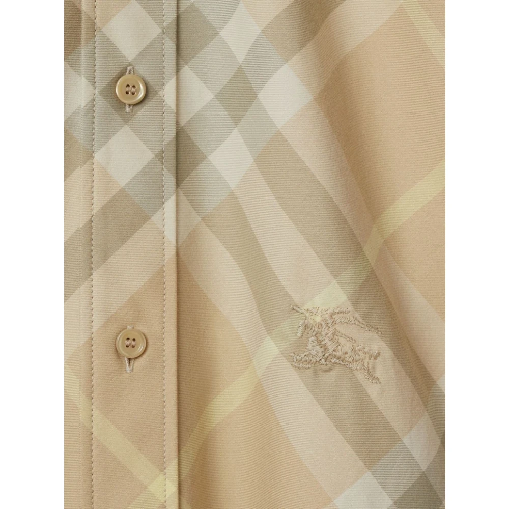 Burberry Beige Twill Kraag Shirt met Check Beige Dames