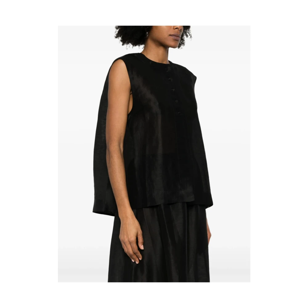 Mark Kenly Domino Tan Zwarte Mouwloze Crew Neck Sweater Black Dames