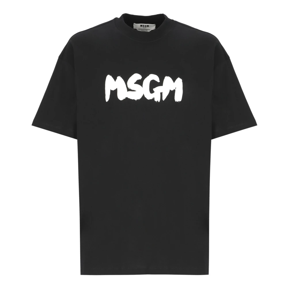 Msgm Zwart Katoenen T-shirt met Print Black Heren