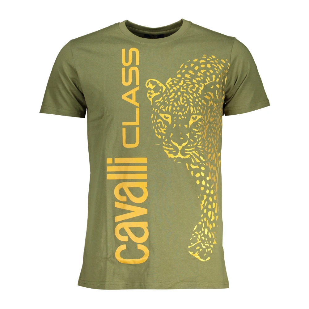 Cavalli Class Groen T-shirt met korte mouwen en logo Green Heren